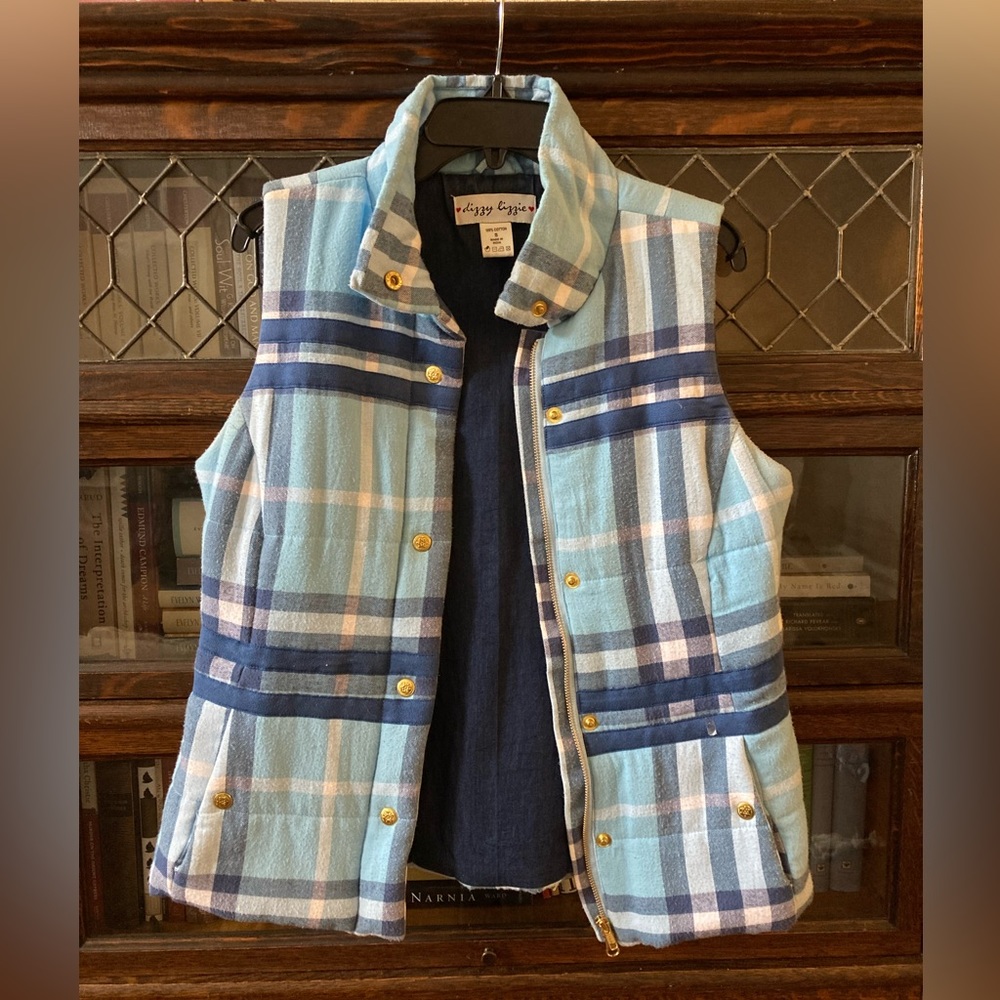 Plaid Blue and White Lightweight Vest